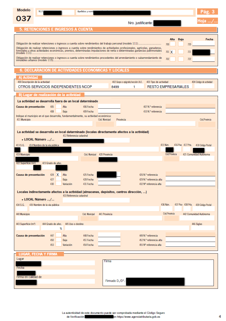 Como cumplimentar la Declaración Censal Simplificada Modelo 037.